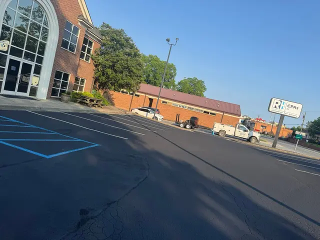 Repaved commercial parking lot