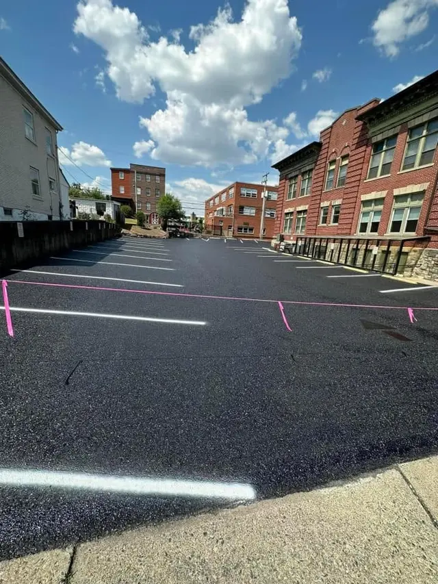 Parking lot with new stripes