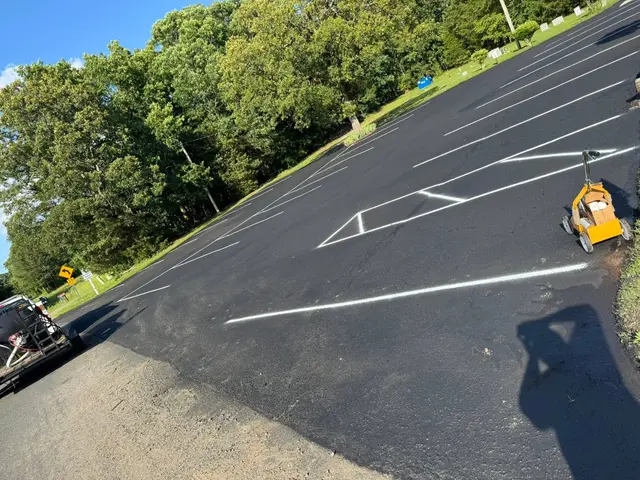 Commercial parking lot with fresh line striping